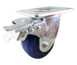 Easyroll 100mm Blue Elastic Rubber Swivel Brake Plate Mount Castor
